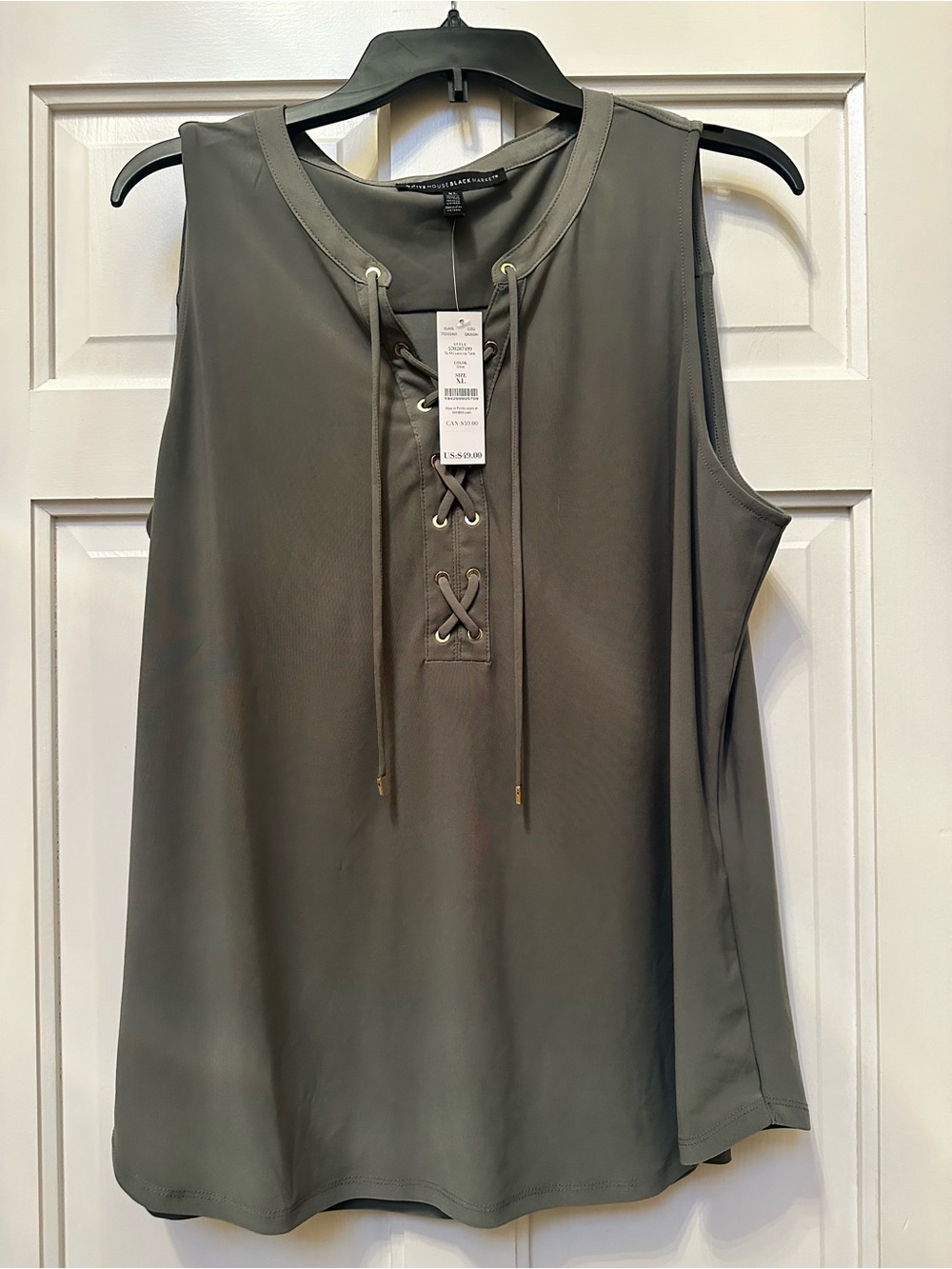 White House/Black Market Sleeveless Lace-Up Tank Top - Olive green NWT